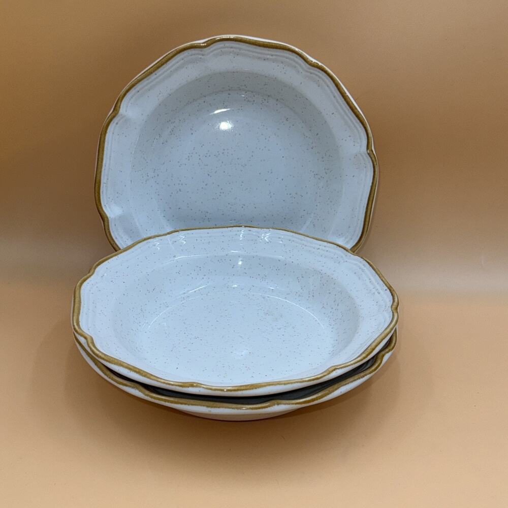 3 Mikasa Baronial Brown Rimmed Soup Bowls CM-950 8 1/2" Across 2" Deep Good